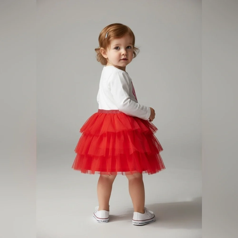 Wonder Nation Girls' 18 Mo tutu Love Heart Dress - Pink and Red long sleeve